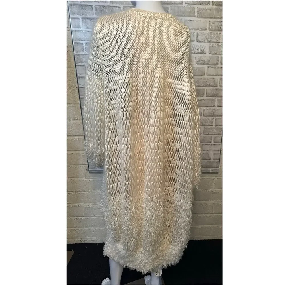 rare The Row Frayed Knit Duster Cardigan XS Cream Silk Cashmere Mohair Authentic